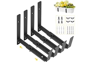 keilend Adjustable Window Box Brackets - 4 Pcs Heavy Duty Iron Flower Box Holder for Outdoor Garden, Fence, Balcony - Black, Fits 5.8 to 11 inch Windowsill Planters