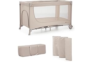 Kinderkraft JOY 2 Łóżeczko turystyczne 2 w 1, Boczne wejście, Szybkie składanie i rozkładanie, Zabezpieczenie przed złożeniem, Kółka i torba ułatwiające transport, Beżowy