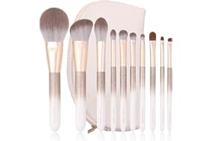 Set di Pennelli per Trucco con Volpe Naturale di Lusso ENZO KEN con Borsa da Viaggio, Pennello Extra Morbidi Professionali per Ombretti e Viso, Pennelli da Trucco per Occhi, Colore Dorati e Bianco