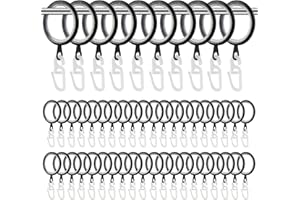 Dzmuero Anillas para Cortinas, 50 Piezas Argollas para Cortinas Metal con Ganchos y Anillo Silencioso, Diámetro Interior de 27 mm, Ganchos Cortinas para la Mayoría de Las Barras de Cortina (Negro)