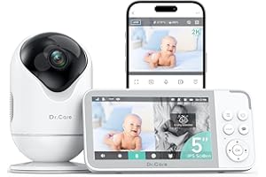 Dr.Care VistaView Camara Vigilancia bebe WiFi 5” 1080P, Cámara 2K, Visión Nocturna HD, Alertas de Llanto y Movimiento, Batería 5000mAh, Comunicación Bidireccional, Vigilabebés con Cámara, Alcance 390m