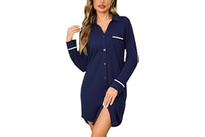 Bresdk Camicia da Notte Donna Aperta Davanti Invernale Cotone Manica Lunga Pigiama con Bottoni Loungewear Parto Ospedale Allattamento Premaman
