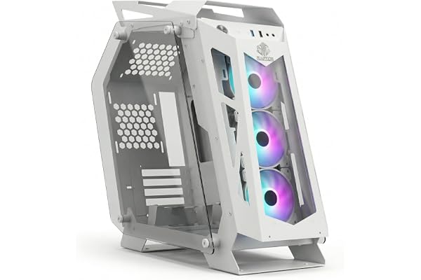 Raptor Sentinel Open Frame Gaming PC Cabinet with 3 RGB Fans Included (Black/White) mATX & Mini-ITX Support Tempered Glass Panels High Airflow Mid Tower Case for Gaming Builds