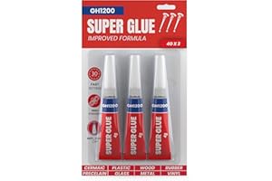 GH1200 4g x 3 Super Glue All Purpose with Anticlog Cap. Fast,Thick & Strong Adhesive Cyanoacrylate Glue, Superglue for Plastics, DIY Craft, Ceramics, Leather, Metal