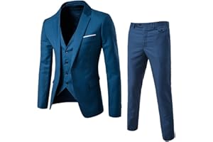 BAFUIE Trajes para Hombre Boda 3 Piezas Slim Fit Traje de Esmoquin Un botón Color sólido Chaqueta Formal Chaleco y Pantalones Ajustados Moderno Tallas Grande Colores Sólido para Negocio Boda