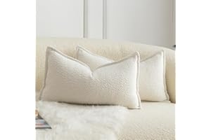 Mandioo Set of 2 Decorative Cushion Covers, Woven Textured Sofa Cushion Covers, Decorative Cushion Covers, Super Soft, Premium, Simple Design, Throw Cushion Cover for Bedroom, Living Room, Cream