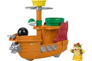 Fisher-Price Little People Super Mario Bowser's Airship | Spellåda, 1 figur och 1 tillbehör, rullande vågrörelse, finmotorik och globala färdigheter, barn från 18 månader, JHG62