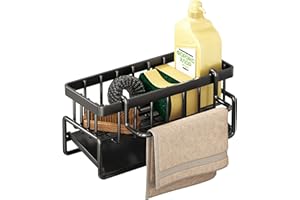 Uennm Organizzatore Lavello Cucina, Organizer Lavello Cucina Organizzatore Lavello in Acciaio Inossidabile, Supporto Spugna Lavello Cucina per Spugna di Stoccaggio, Spazzola, Liquido Stoviglie - Nero