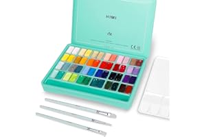 ABEIER HIMI - Juego de pintura gouache, 48 colores x 12 ml con pinceles y paleta. Diseño único de gelatina, no tóxico. Para lienzo de papel de acuarela, perfecto principiantes, estudiantes, artistas
