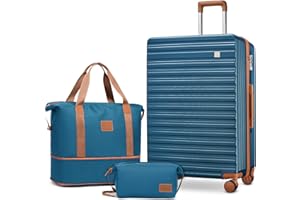 Joyway Großer Koffer Hartschalen-Koffer Set mit 4 Rollen leichtes Reisekoffer Set mit TSA-Schloss aus ABS-Hartschale Der Koffer Enthält 1 Tragetasche und 1 Kulturbeutel Blau