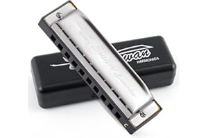 SWAN Blues Harmonica C Key for Kids Adults, 10 Hole Diatonic Harmonica Key of C, Metal Blues Harp for Beginners Students, Mouth Organ in Case, Silver