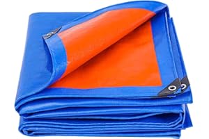 HONGFUFU Tarpaulin 3 x 4 m Waterproof Heavy Duty 130GSM Tarp Sheet Cover with Eyelets for Garden Furniture, Pool, Car, Truck - Blue & Orange