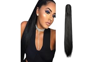Dcbaboo Pferdeschwanz Haarteil Zopf Extension mit Klammer Glatt Lang Ponytail Extensions Haarverlängerung Clip Synthetik Gerade Pferdeschwanz Haarextension Zopf, 55cm Schwarz