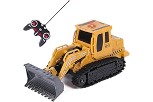 Highttoy Ferngesteuerter Bulldozer für Kinder, 6 Kanal RC Bulldozer Spielzeug Bagger Traktor Baustellenfahrzeug Kinder 1:24 Ferngesteuerters Bulldozer LKW Spielzeug mit Lichtern und Ton