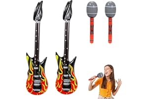 NADIAEN Inflatable Guitar,4 Pcs Blow Up Guitar Inflatable Microphone Punk Rock Star Party Props Set Flame Design Guitars for Adults Kids for Birthday Themed Carnival Party Fancy Dress Accessory
