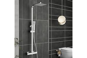 Acezanble Colonne de Douche Thermostatique Réglable en Hauteur Colonne de Douche Mecanique Kit Set de Douche en Laiton Chromé Solide