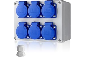 EYPINS Distribuidor de Corriente para Construcción, Distribuidor de Pared 6x 230V Enchufes Schuko 16A, IP66/IP54 Impermeable,Carcasa de PC Ignífugo para Talleres, Fábricas, Autocaravanas, etc