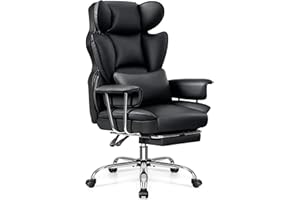 DoChair Silla Oficina Ejecutiva Ergonómica, Silla Escritorio PU, Soporte Lumbar &Reposapiés &Reposacabezas, Anchura de Asiento 58cm, Ajuste de Altura del Asiento y del Inclinación del Respaldo,200kg