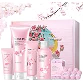 Sakura Women's Gift Basket | Shower Gel/Bath Bombs/Body Moisturizer/Hand Mask/Flake Soap/Hand Cream for Home Spa