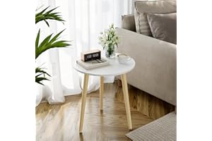 APICIZON Stolik pomocniczy, stolik kawowy okrągły średnica 42 cm, wysokość 51 cm, z nogami z litego drewna, styl skandynawski, stolik nocny, drewniany, do salonu, do sypialni, naturalny/biały
