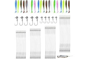DOMICUBES 73 Pèces Accessoires De Pêche, 40pcs Bas De Ligne Acier, 20pcs Leurre Souple, 10pcs Tete Plombee Materiel De Peche pour Poissons d'eau Douce Et d'eau Salée, Leurres De Pêche Kit