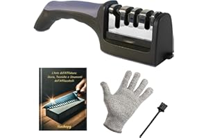 ITASHOPY-Affilacoltelli Professionale 4 in 1 per Coltelli e Forbici da Cucina – Affila con 4 Fasi in Acciaio e Ceramica – Base Antiscivolo – Guanto, Spazzolino e E-book Inclusi