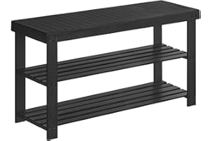 SONGMICS LBS090B33 Banco de estantería de Zapatos, e bambú de Tres Capas, aforo 286 Libras, 11,3 x 35,4 x 17,8 Pulgadas, Adecuado para Dormitorio, baño o Entrada, Negro