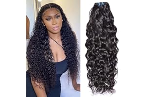 MUABY Water Wave Bundles Human Hair Pelo Natural Humano Rizado Pelo Rizado Natural Cabello Humano Ondulado Brazilian Virgin Hair Curly Bundles Color Negro Nnatural 100g 20 Pulgadas