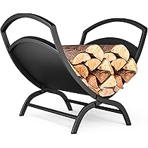 Vounot® Range Bûches Vertical En Métal Réglable Sur 3 Niveaux Avec Étagère Intégrée Porte-Bûches Pour Cheminée Intérieur Extérieur 45 X 32 X 170cm Noir