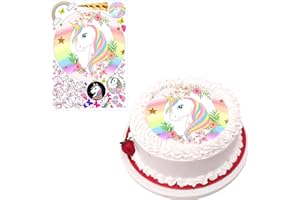 MEANJU Decoración de Pastel de Unicorn, Papel Comestible Motivo Unicorno, Vegano Decoración Tarta Cumpleaños, Disco Comestible para Decoración de Tartas de Cumpleaños de Unicornio (unicornio)