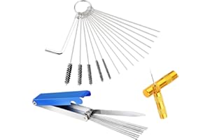 OTKARXUS Kit limpiador de carburador, 10 agujas de limpieza, 5 cepillos de nailon, 1 llave, 13 cables de limpieza, 1 kit de herramientas de afilado para motocicleta, ATV, ciclomotor, soldador, carburador