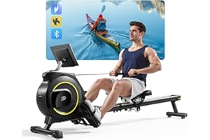YPOO Maquina de Remo para casa, 16 Niveles de Resistencia Magnética,Pantalla LCD, Actualización a rieles Deslizantes Dobles, Bluetooth App, Carga Máxima de 160KG,Almacenamiento Vertical para Ahorrar