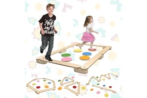 LZQ Viga de equilibrio de madera con 6 piedras de equilibrio para niños, barra de equilibrio de equilibrio para interiores y exteriores, juguete a partir de 3 años para coordinación y