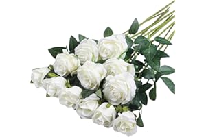 GIUSOBG 12 Pz Rose Finte in Seta Artificiale Bouquet 52cm Fiori Finti di Rosa con Steli Lunghi Bianco Fiori Artificiali Finte Artificiali per Decorazioni per la Casa di Nozze