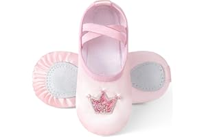 Comfyouth Ballet Shoes for Girls Satin Dance Shoes with Shiny Crown Split Sole Ballerina Slippers No Tie Ballet Dance Flats for Childrens Kids Toddler