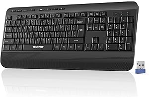 TECKNET Wireless Keyboard with Wrist Rest, Full-size Ergonomic Keyboards with 20 Shortcut Keys & Spill-Resistant Design, 2.4GHz Cordless Silent Keyboards for Computer/Windows/Laptop/PC