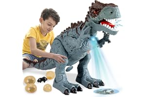 HYAKIDS Grande Dinosauro Giocattolo per Bambini con Deporre Uova Proiezione Ruggito e Luci Elettrico T rex Figure di Dinosauri Educativo Regalo per Ragazzi Ragazze 3 4 5 Anni