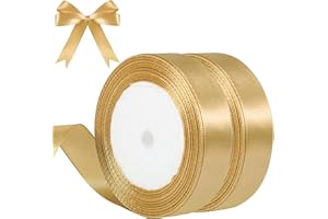 ‎QINGMENG qingmeng Satinband Gold, 44m Geschenkband Gold Breit, 20mm Schleifenband, Geschenkband Hochzeit Stoff, Goldenes Geschenk Band Geschenkbänder für Taufe Geburtstag Deko Geschenkverpackung