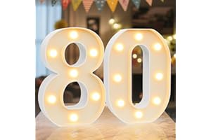 Ledido LED Light Up Marquee Numbers Sign - Cool & Warm Light up Numbers for 80th Birthday Decorations, LED Number Lights for Wedding Anniversary Grad Home Bedroom Table Wall Party Decor, Number 80
