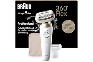 Braun Silk-épil 9 Flex Epilierer Damen mit Flexiblem 360°-Kopf, Wet&Dry, Langanhaltend Glatte Haut, Ladyshaver, Rasieraufsatz und Trimmeraufsatz, Made in Germany, 9-041 3D, Weiß/Gold
