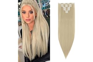 MY-LADY 26" Long Straight Clip in Hair Extensions Full Head 8Pcs 18Clips Ombre Colorful Synthetic Hair Clip in Hairpiece Ash Blonde mix Bleach Blonde