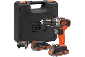 BLACK+DECKER BCD003ME2K-QW - Taladro de impacto inalámbrico (45 Nm, 1400 rpm, 21.000 cps/min, 2 velocidades, 2 baterías, cargador incluido, 18 V)
