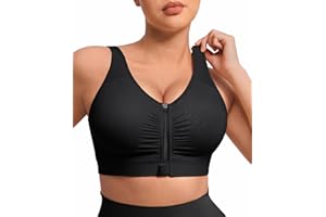 FeelinGirl Soutien-gorge à fermeture éclair sur le devant pour femme, sans armatures, soutien-gorge de compression post-chirurgie avec larges bretelles réglables