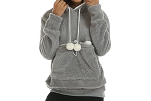 Moginp Damen Pullover Kapuzenpullover mit Katzen Hund Tasche Hundetasche Katze Sweatshirt Pulli Hoodie Kapuze Katzenpulli Beutel Langarm Herbst Winter Große Größen Mit Velve (Lila,S)