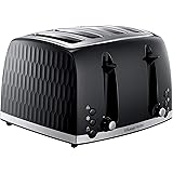 Russell Hobbs 26071 4 Slice Toaster - Contemporary Honeycomb Design with Extra Wide Slots and High Lift Feature, Black