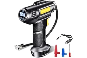 Cordless Tyre Inflator Air Compressor, ProChosen Rechargeable 12V 7000mAh Car Tyre Inflator Car Tyre Pump, 150PSI Electric Digital Display Portable Automatic Tyre Pump with LED Light & Nozzle Adaptor