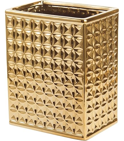 Venalys Small Gold Metal Trash Can Wastebasket, Decorative Hollow-Out Garbage Can Waste Paper Bin, Modern Farmhouse Round Trash Bin For Bathroom, Bedroom, Kitchen And Office (Lace - View #5