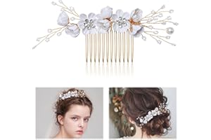DULUOK Wedding Hair Comb, Pearl Flower Hair Piece, Bridal Crystal Leaf Hair Vine Comb Wedding Hair Accessories for Women Girls Bridemaid Pearl Crystal Decor Clip for Bride Bridesmaid (White) 6.3 * 2.36inch