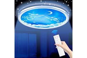 HABOWN LED Deckenleuchte Flach Dimmbar, Deckenlampe Kinderzimmer Rund mit Mond-Motiv 3200LM/3000-6500K/24W Lampe mit Fernbedienung für Kinderzimmer/Schlafzimmer/Wohnzimmer, Kinderzimmerlampe 29.5cm