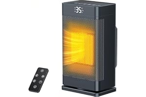 Mowend Calefactor de 1500 W con termostato y ventilador cerámico PTC, modo ECO, protección contra sobrecalentamiento y vuelcos, oscilación de 75°, 2 en 1, ahorro de energía para interiores- YND-1200H